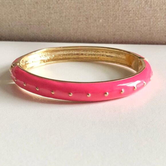 Hinge Bangle Bracelet Coral Pink & Gold Enamel Stackable Adia Kibur - Picture 3 of 9